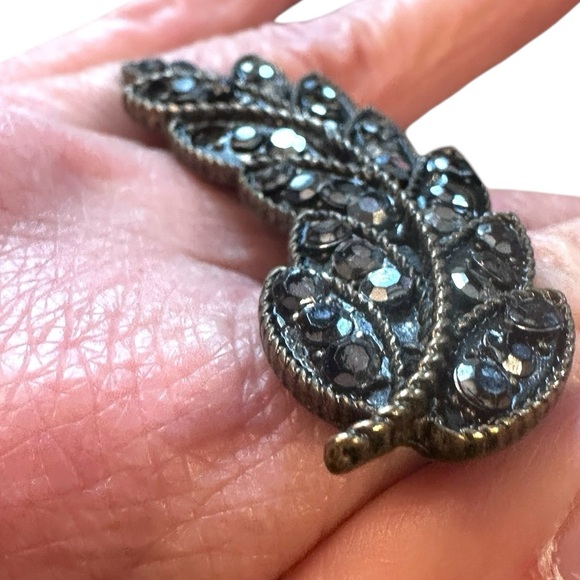 Bronze Rhinestone Leaf Two Finger Edgy Ring size 6 - Picture 1 of 16